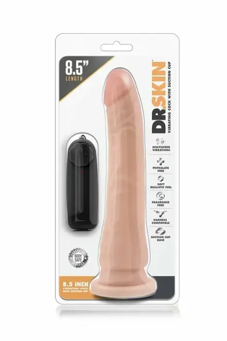 Dr. Skin 8.5 Inch Vibrating Dildo – beige – multi-speed – suction cup – PVC