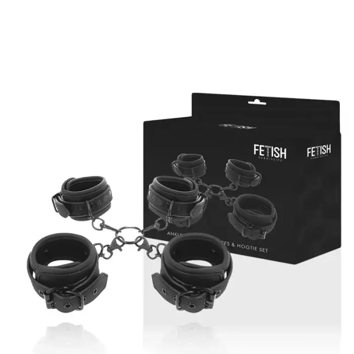 Fetish Submissive Set – Adjustable Hand & Ankle Restraints, Neoprene Lined – Black