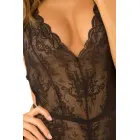 Rene Rofe SPANK ME Strap-Back Lace Teddy – deep V lace bodysuit with adjustable halter and cage back – black – M/L — Photo 2