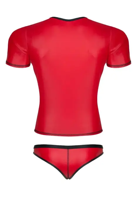 Vīriešu wet look T-krekls ar V-izgriezumu, brazīliešu biksīšu komplekts – sarkans – S Foto 7