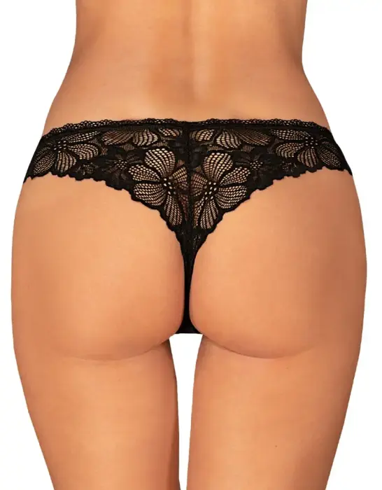 OBS Serafia ziedu mežģīņu stringi – melni – XL/2XL Foto 2