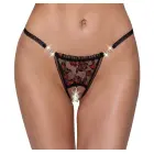 Cottelli LINGERIE stringi ar atvērtu starpkāju un pērļu ķēdīti – melni/sarkani – M/L — Foto 2