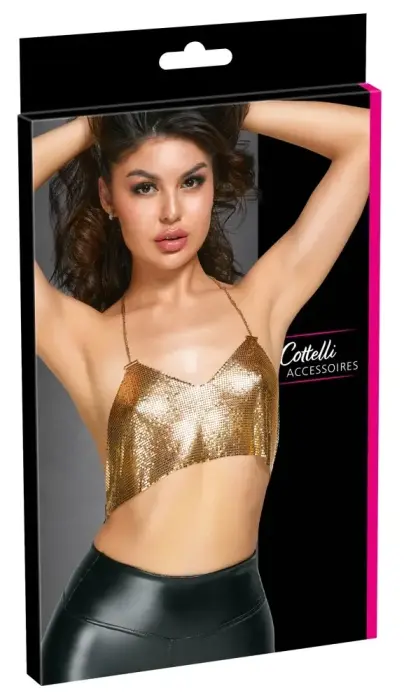 Cottelli Accessories Gold Metallic Plate Halterneck Crop Top Adjustable – One Size