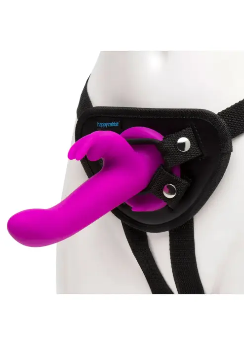 Happy Rabbit vibrējošs strap-on komplekts ar siksnām – violets