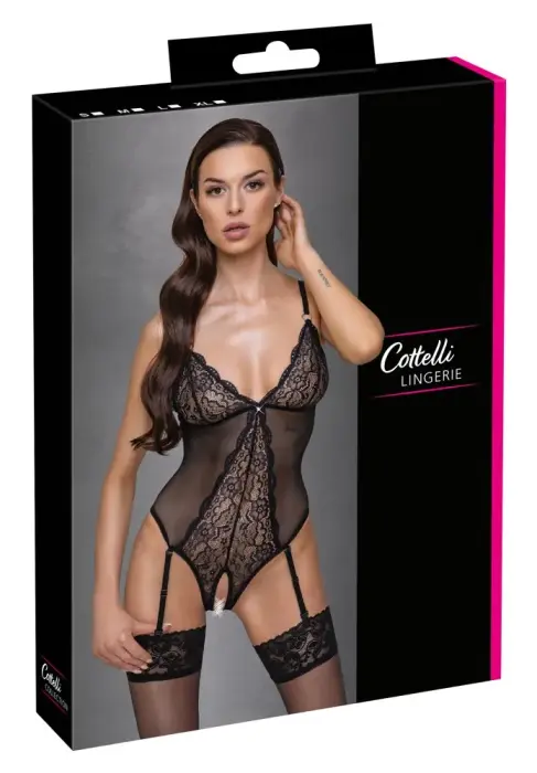 Cottelli LINGERIE Lace and Mesh Bodysuit – Black – M