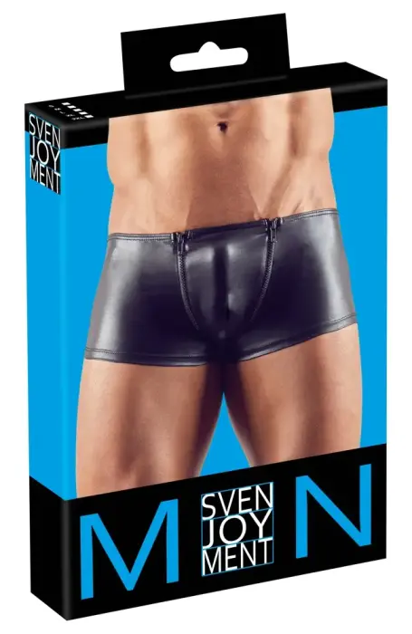 Svenjoyment shiny wetlook pants with zips – black – XL