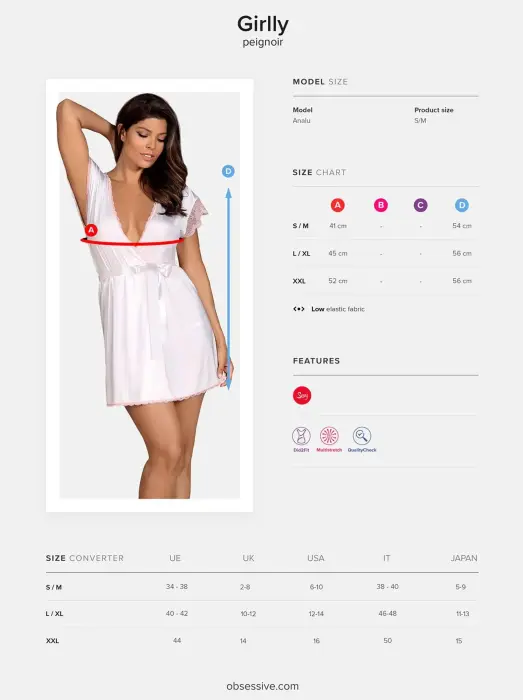 Girlly halāta un stringu komplekts – balts – S/M Foto 9