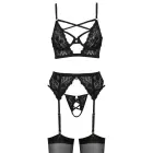 Cottelli LINGERIE – 3-piece underwired bra, suspender belt and string set – black floral lace – 90B / size XL — Photo 8