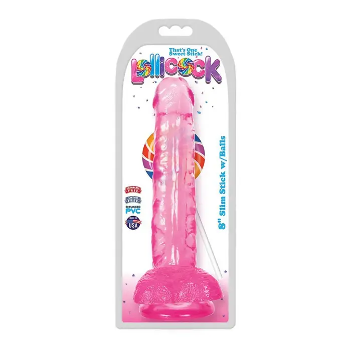 Slim Stick Cherry Ice munandite ja iminapaga dildo – 20.5 cm (8″) – punane
