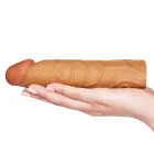 Add 1" Pleasure X Tender Penis Sleeve – TPE penis extender sleeve – Color: Brown — Photo 2