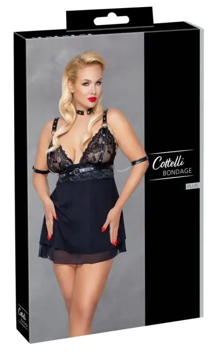 Cottelli Bondage babydoll naktskrekls 3XL ar kaklarotu, roku cilpām un mežģīņu dekoru