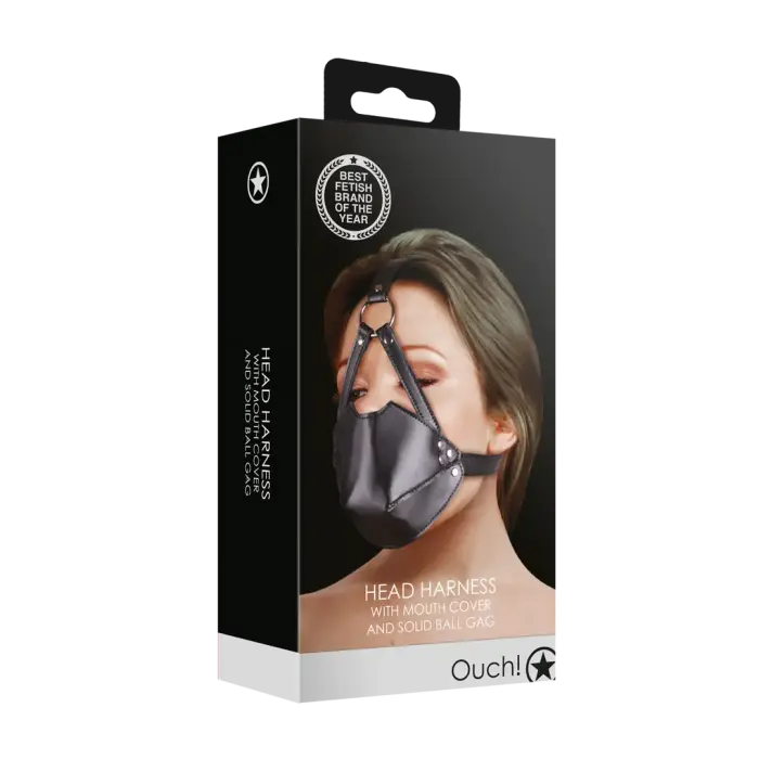 Head Harness with Mouth Cover and Breathable Ball Gag – Black