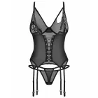 Saturis Corset & Thong Set – black – lace & mesh – back lacing – 2XL/3XL — Photo 3