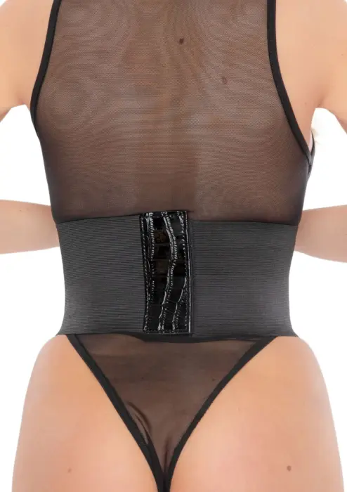 Croco Front Waist Cincher – Black – S/M