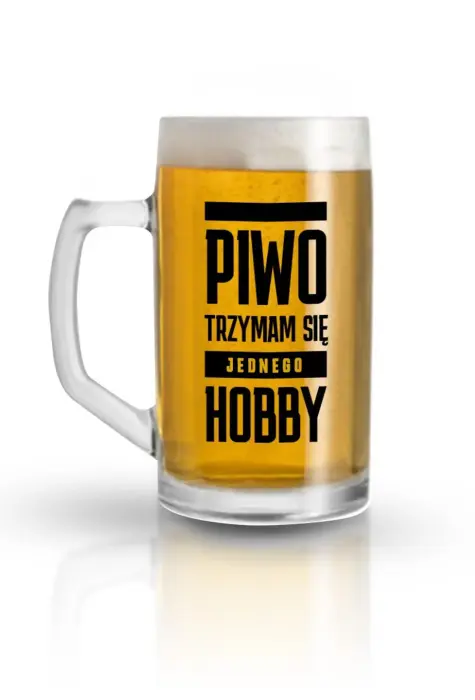Funny Beer klaasist õllekann 500 ml – "Piwo – trzymam się jednego hobby" (Õlu – minu ainus hobi)