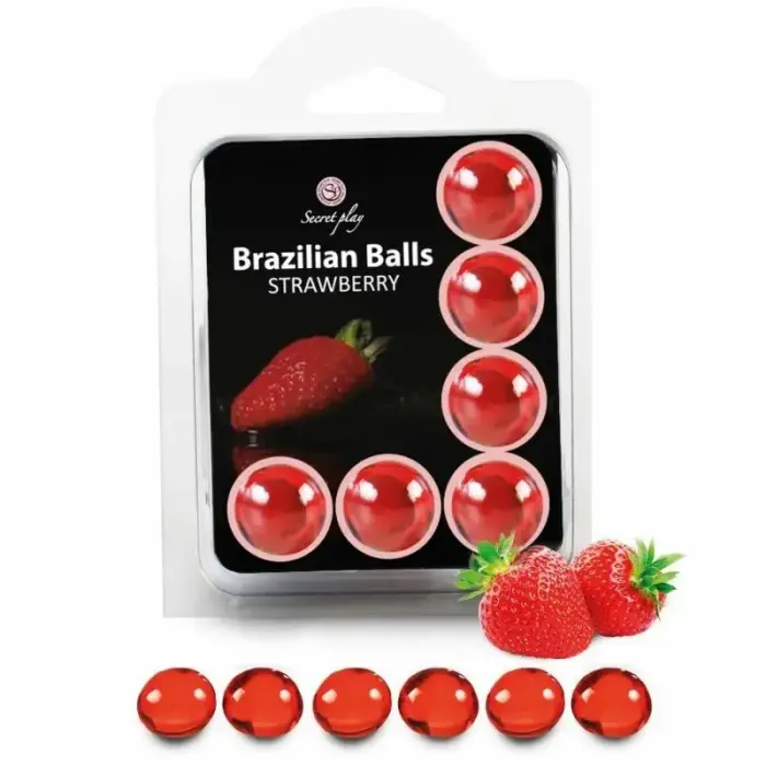 Secret Play Brazilian Balls masāžas eļļas lodītes – zemene – 6 gab.