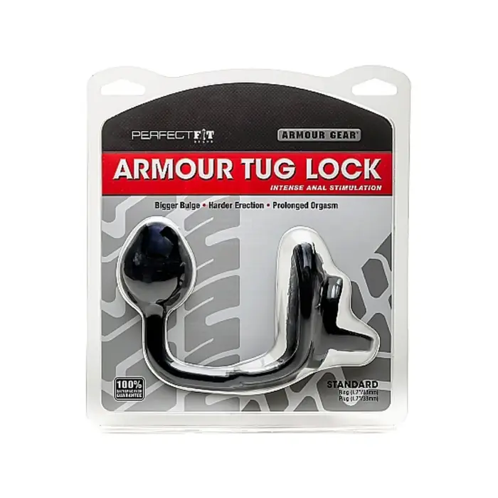 Armor Tug Lock – кольцо для члена с ремнем для яичек и анальной пробкой – M