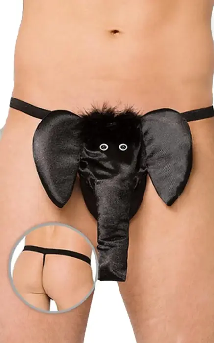 Thong with Elephant Motif – Black – S