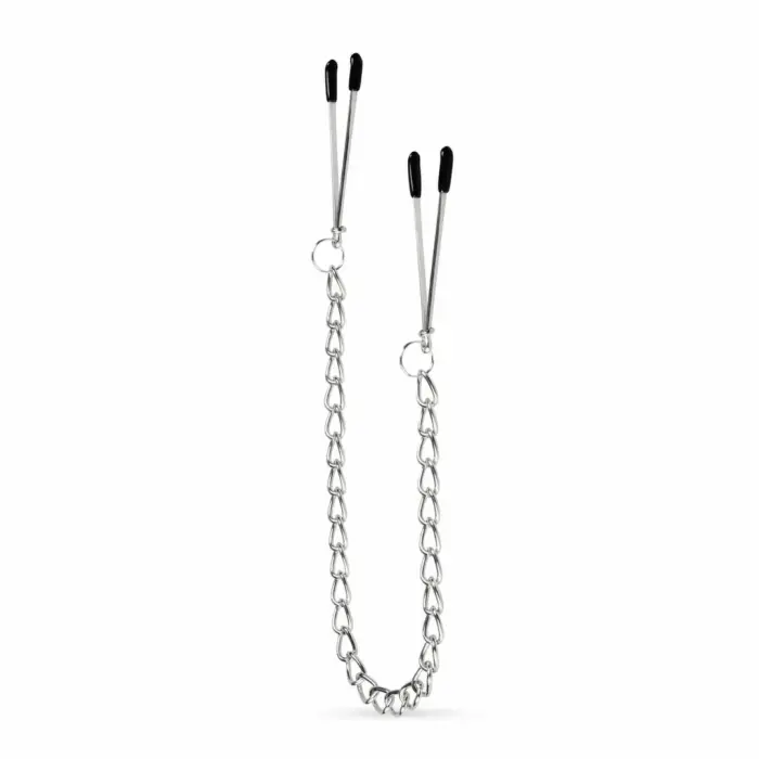 EasyToys Adjustable Tweezer Nipple Clamps with Metal Chain – Black