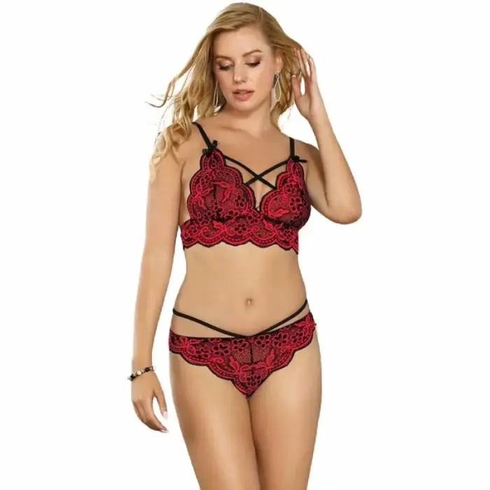Subblime Two-Piece Lace Lingerie Set – Red & Black – L/XL