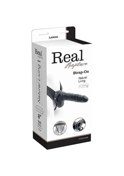 Proteza REAL RAPTURE 8 dobais strap-on dildo ar sēkliniekiem – Melns