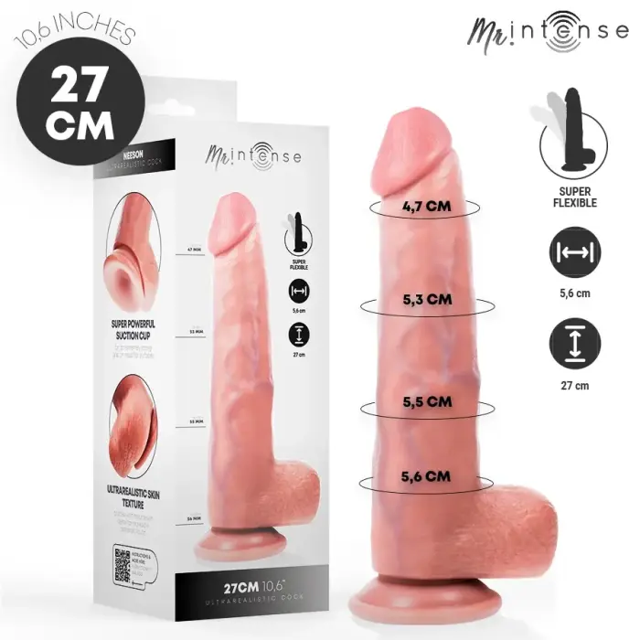 Dreamlove MR INTENSE Neeson anatomisks dildo ar piesūcekni – 27 cm (10.6″) – miesas krāsa