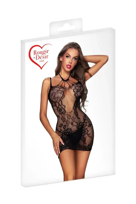 Rougir de Desir ziedu tīkliņa halāts – melns – Viens izmērs Foto 3