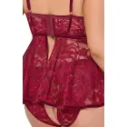 Cottelli CURVES Babydoll Lingerie Set with Crotchless Briefs – Dark Red – 2XL — Photo 6