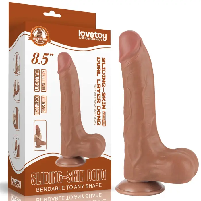 Sliding Skin divkārtu dildo – 21.5 cm (8.5″) – Brūns