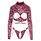 Abierta Fina Open Cup Top and Crotchless Thong Set – Dark Red – S — Photo 9