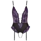 Cottelli Lingerie mežģīņu bodijs ar atvērtu starpkāju – melns/violets – XL — Foto 8