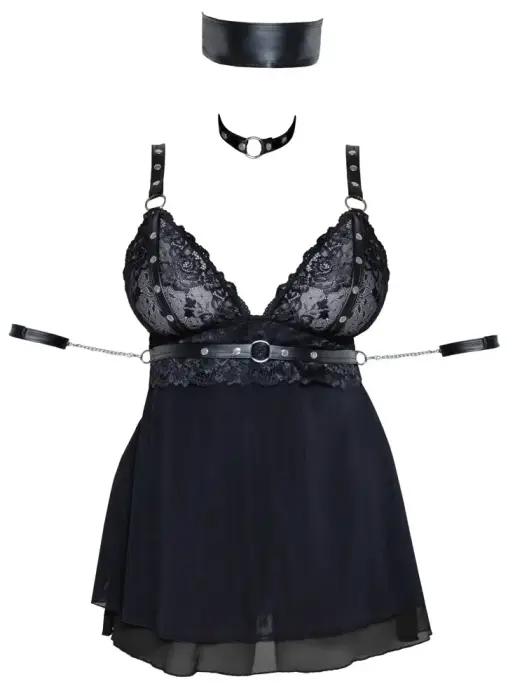 Cottelli BONDAGE Babydoll Set with Choker, Arm Loops, and Bondage Scarf – Black – 3 XL Photo