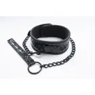 Adjustable Faux Leather Collar with Detachable Leash – Black — Photo 3