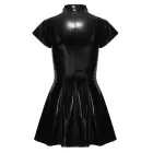 Black Level Lack Kleid ausgestellt – виниловое мини-платье с расклешённой юбкой – чёрное – Размер: XL — Фото 7
