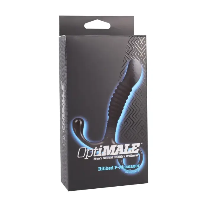 OptiMALE Ribbed – silicone prostate massager with pull ring – black – 11.4 cm