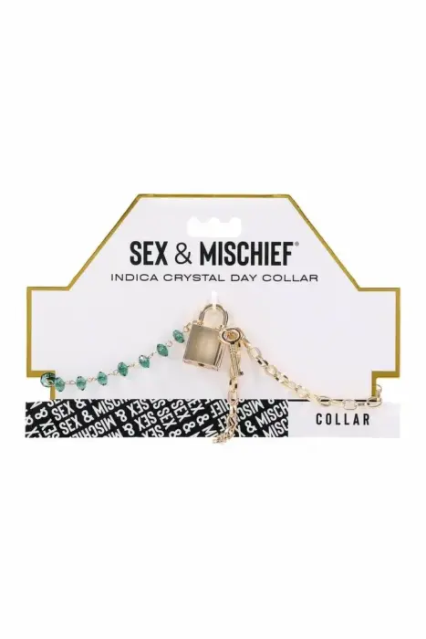 SPORTSHEETS Indica Crystal Day Collar – green gems – gold chain – adjustable