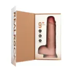 Vibrējošs reālistisks dildo ar sēkliniekiem – 23 cm (9″) – miesas krāsa — Foto 3