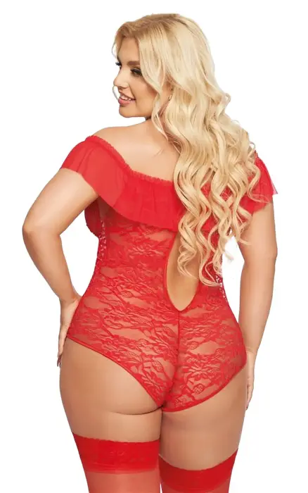 Kamila Red Lace Bodysuit with Back Cut-out – XL
