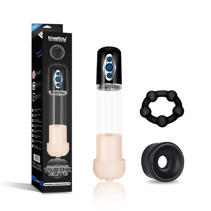 Maximizer Worx Elite – rechargeable automatic penis vacuum pump – 5 suction modes – transparent