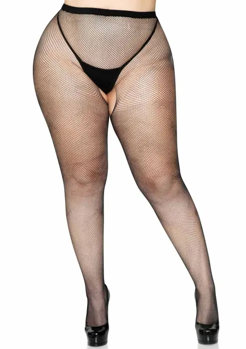 Plus Crotchless Fishnet Pantyhose – Black – Plus size