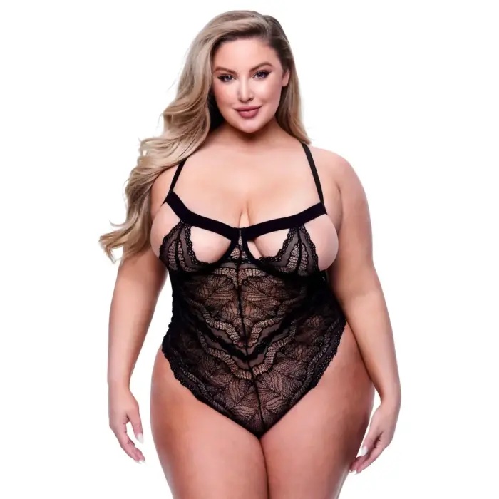 Baci Queen Strappy Lace Bodysuit – Black – Queen Size