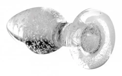Tumsā spīdošs stikla anālais spraudnis – S – 7.3 cm (2.9″) – Caurspīdīgs