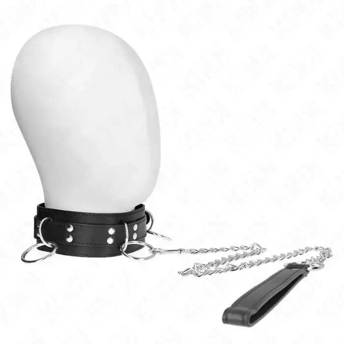 KINK ошейник с 3 кольцами и съемным поводком 80 cm – регулируемый черный ремешок