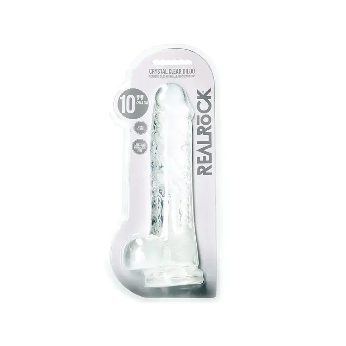 Reālistisks dildo ar sēkliniekiem un piesūcekni – 25.4 cm (10″) – Caurspīdīgs
