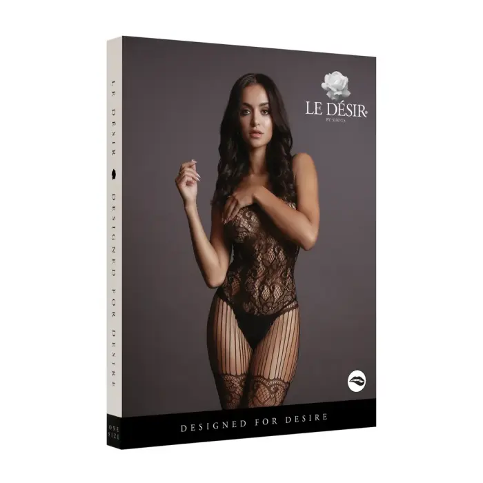 Кружевное и сетчатое боди – чёрное – One Size