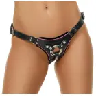 Leder Adjustable Leather Strap-On Harness – Black/Pink — Photo 6
