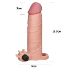 Add 2" Pleasure X Tender Vibrating Penis Sleeve – vibrating TPE penis extender sleeve – Color: Flesh — Photo 2
