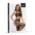 Tinklinis bodystocking su nėriniais ir atviru tarpkoju – juodas – Vienas dydis — Nuotrauka 3