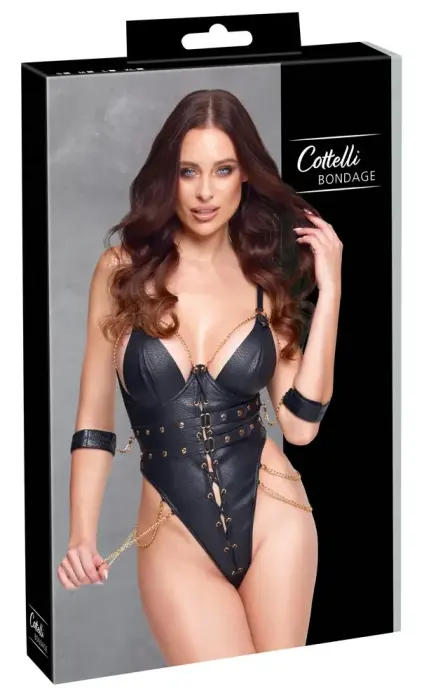 Cottelli Bondage Body with Gold Chains and Adjustable Restraints – Black – XL