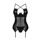 OBSessive Norides wetlook un mežģīņu korsetes komplekts ar stringiem – melns – XS/S — Foto 3